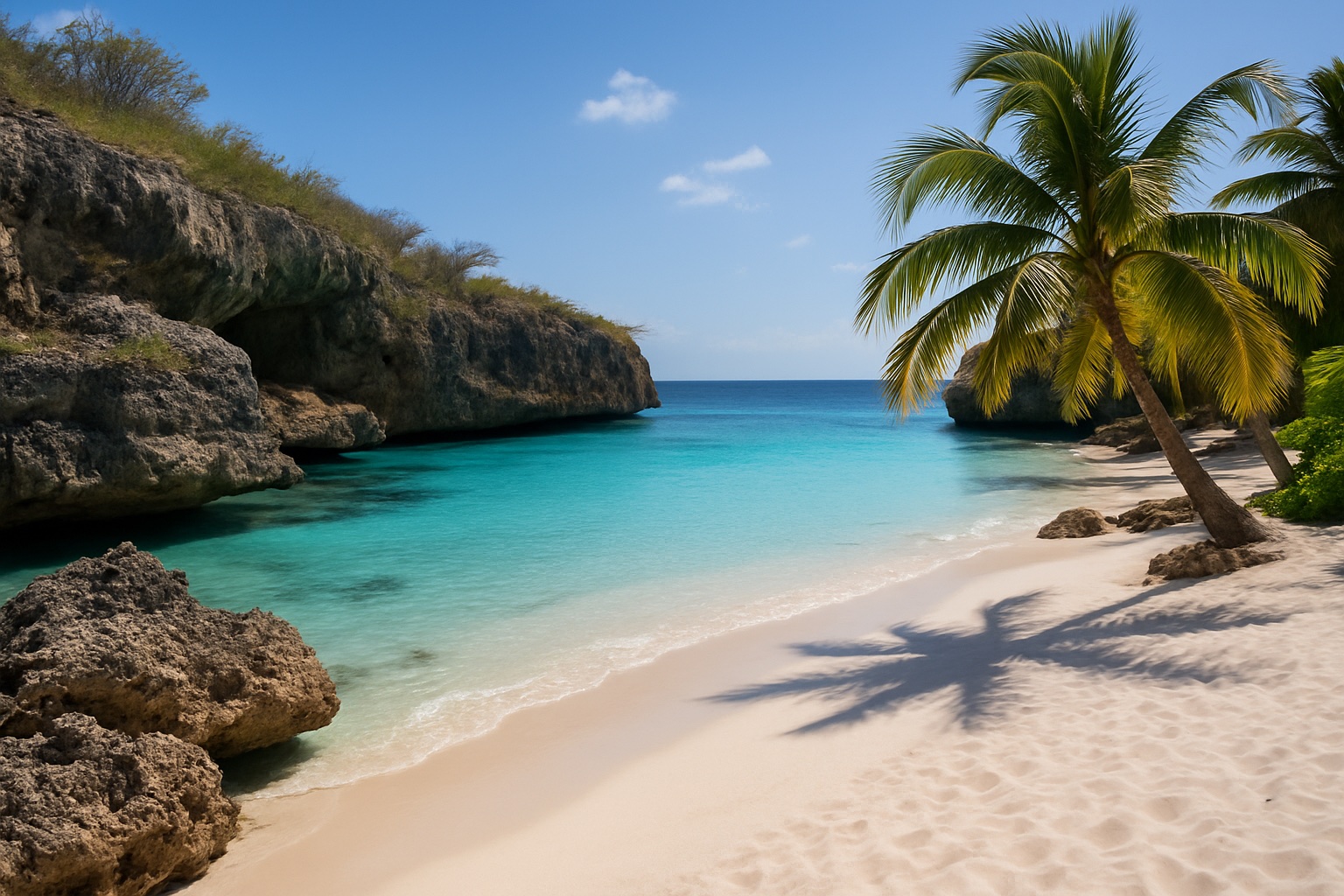 Karibischer Luxusstrand mit türkisem Wasser auf Curaçao