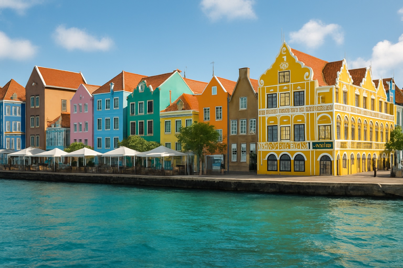 Bunte Kolonialhaeuser in Willemstad, Curacao