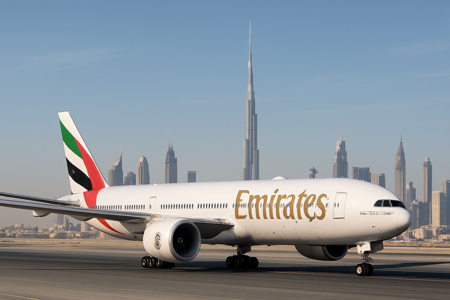 Emirates-Flugzeug am Flughafen Dubai