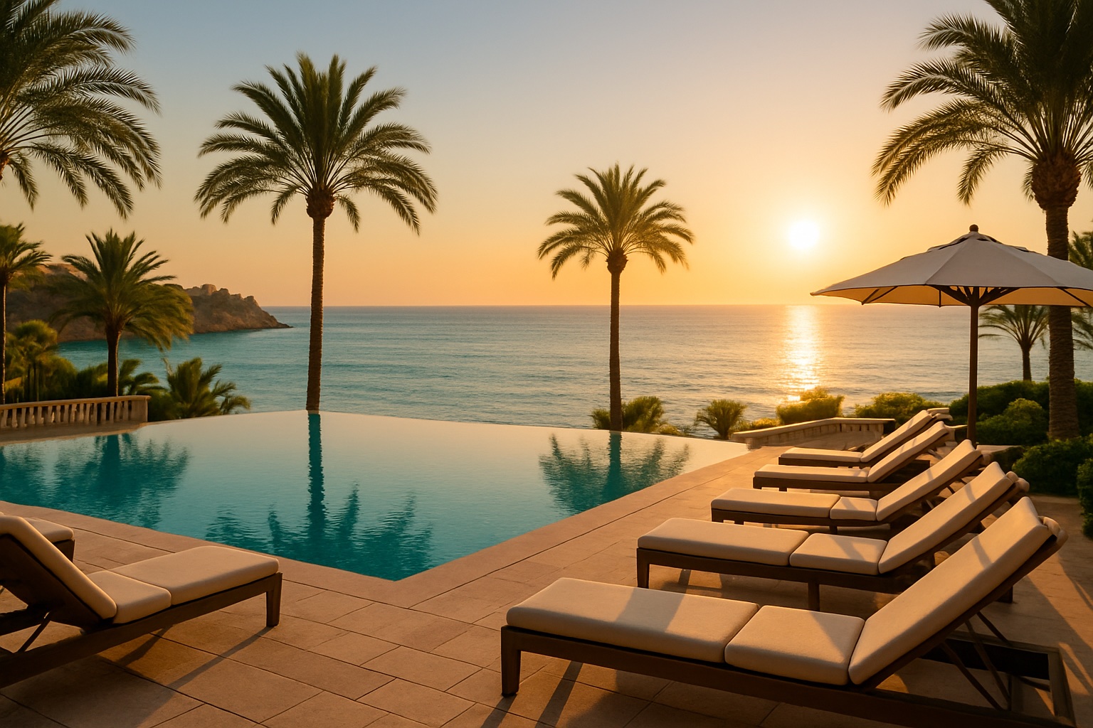 Luxuriöses Resort mit Poolterrasse an der spanischen Mittelmeerküste