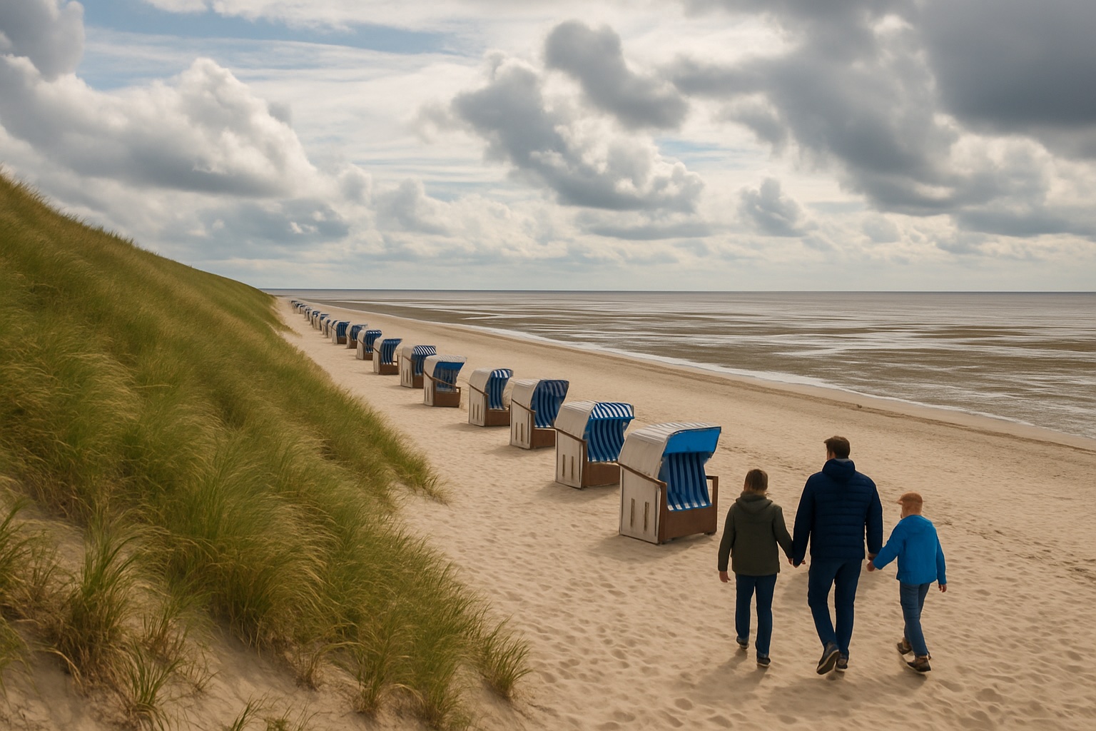 Familienurlaub am Nordseestrand mit Strandkörben und Dünen