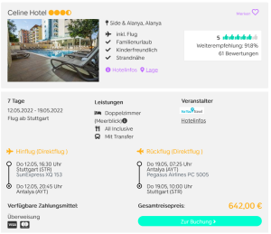 Screenshot Alanya Reisedeal Celine Hotel