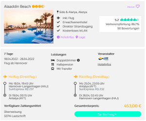 Screenshot Alanya Reisedeal Hotel Alaaddin Beach