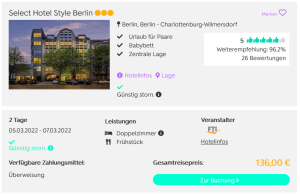 Screenshot Berlin Städtereise Deal Select Hotel Style