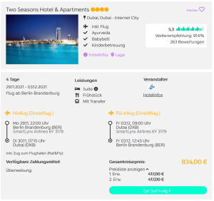 Screenshot Dubai Reisedeal Two Seasons Hotel & Apartments