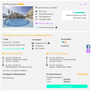 Screenshot Fuerteventura Deal Hotel Surfing Colors