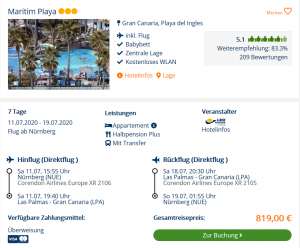 Screenshot Gran Canaria Deal Maritim Playa