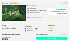 Screenshot Harz Reisedeal Hotel Brockenblick