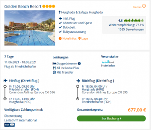 Screenshot Hurghada Reisedeal Golden Beach Resort