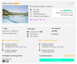 Screenshot Hurghada Reisedeal Hotel Giftun Azur