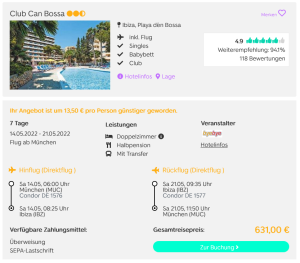 Screenshot Ibiza Reisedeal Hotel Club Can Bossa