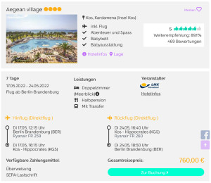 Screenshot Kos Reisedeal Hotel Aegean Village