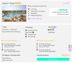 Screenshot Kos Reisedeal Hotel Aegean Village
