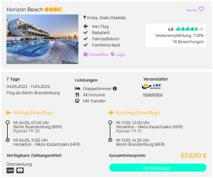 Screenshot Kreta Reisedeal Hotel Horizon Beach