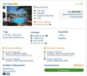 Screenshot Kreta Reisedeal Hotel Palm Bay