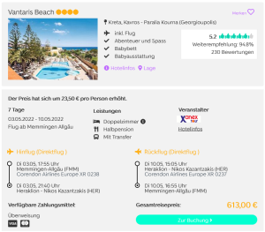 Screenshot Kreta Reisedeal Hotel Vantaris Beach