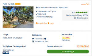 Screenshot Kroatien Deal Ferienhaus Pine Beach