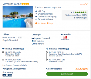 Screenshot Kuba Deal Hotel Memories Caribe