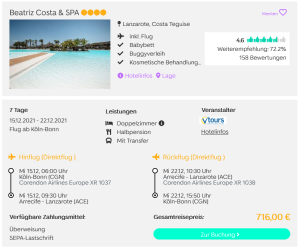 Screenshot Lanzarote Reisedeal Hotel Beatriz Costa & Spa