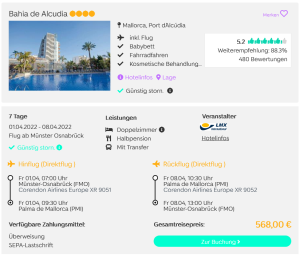 Screenshot Mallorca Deal Hotel Bahia de Alcudia