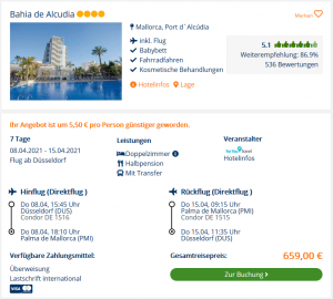 Screenshot Mallorca Deal Hotel Bahia de Alcudia