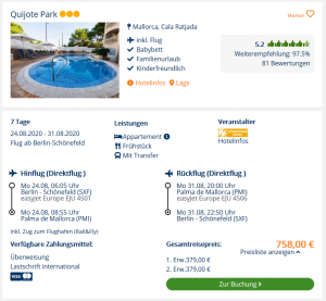Screenshot Mallorca Deal Hotel Quijote Park