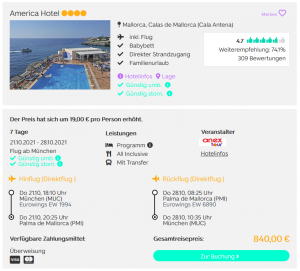 Screenshot Mallorca Reisedeal America Hotel
