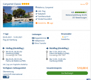 Screenshot Mallorca Reisedeal Hotel Canyamel Classic