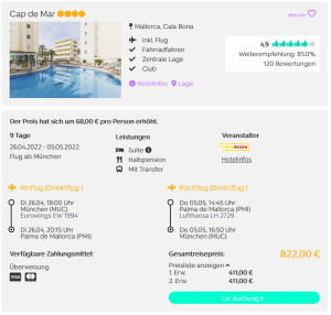Screenshot Mallorca Reisedeal Hotel Cap de Mar