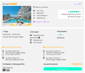 Screenshot Mallorca Reisedeal Hotel Encant