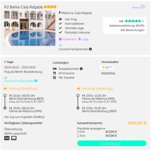 Screenshot Mallorca Reisedeal Hotel R2 Bahia Cala Ratjada
