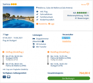 Screenshot Mallorca Reisedeal Hotel Samoa