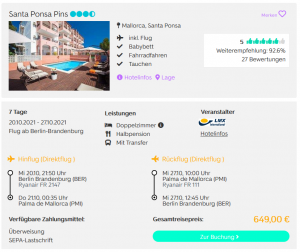 Screenshot Mallorca Reisedeal Hotel Santa Ponsa Pins