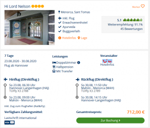 Screenshot Menorca Deal Hotel Lord Nelson