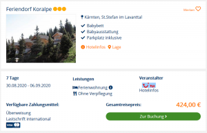 Screenshot Österreich Deal Feriendorf Koralpe