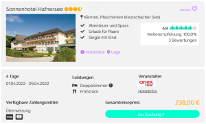 Screenshot Österreich Reisedeal Sonnenhotel Hafnersee