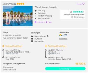 Screenshot Portugal Reisedeal Hotel Vitors Village