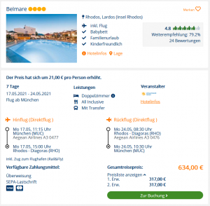 Screenshot Rhodos Deal Hotel Belmare