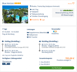 Screenshot Rhodos Deal Hotel Blue Horizon