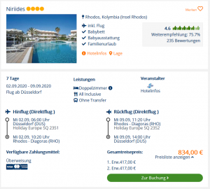 Screenshot Rhodos Deal Hotel Niriides