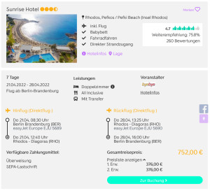 Screenshot Rhodos Reisedeal Sunrise Hotel