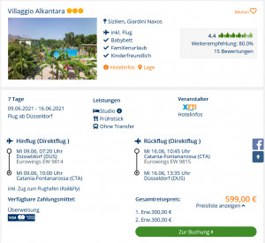 Screenshot Sizilien Deal Hotel Villaggio Alkantara