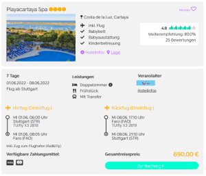 Screenshot Spanien Reisedeal Hotel Playacartaya Spa