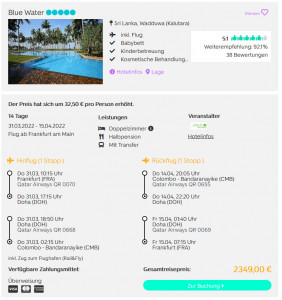 Screenshot Sri Lanka Reisedeal Hotel Blue Water