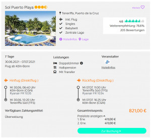 Screenshot Teneriffa Reisedeal Hotel Sol Puerto Playa