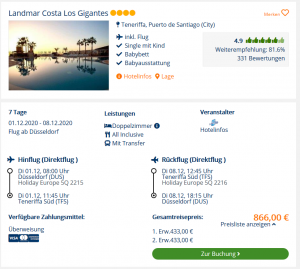 Screenshot Teneriffa Deal Hotel landmar Costa Los Gigantes