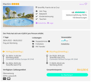 Screenshot Teneriffa Reisedeal Hotel Maritim