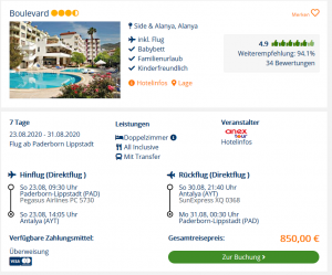 Screenshot Türkei Deal Hotel Boulevard