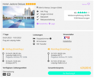 Screenshot Türkei Deal Hotel Jadore Deluxe