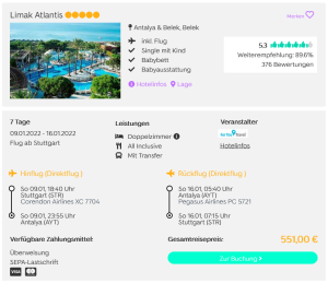 Screenshot Türkei Deal Hotel Limak Atlantis